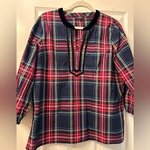 Talbots petite size Large plaid tunic popover blouse